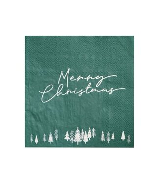 Ginger Ray Servetten Merry Christmas | Groen & Wit | 16 stuks