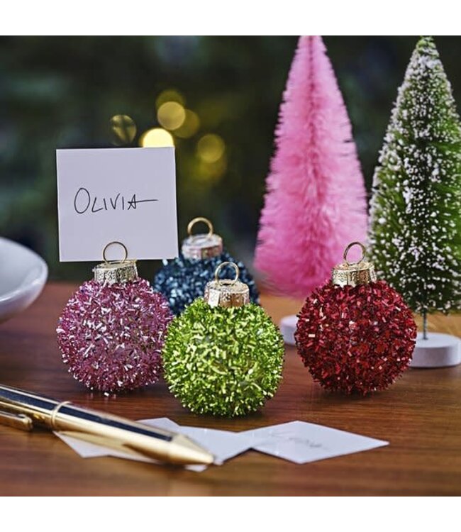 Tinsel kerstballen plaatskaarthouders | 4 stuks