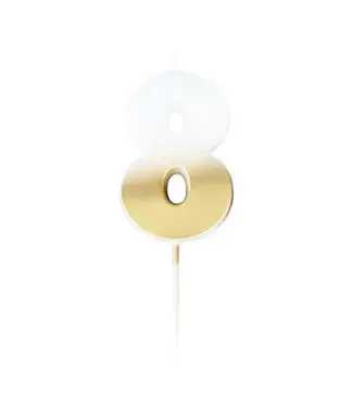 Ginger Ray Kaars cijfer 8 | White & Gold | 8 x 4 cm