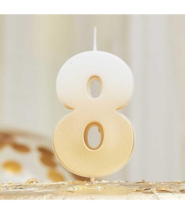 Kaars cijfer 8 | White & Gold | 8 x 4 cm