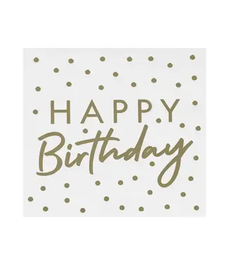 Ginger Ray Servetten Happy Birthday | 16 stuks | White & Gold