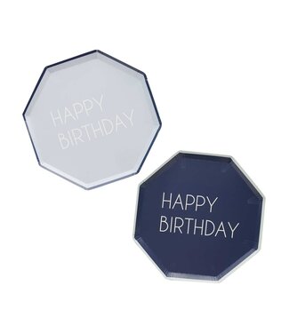 Ginger Ray Bordjes Happy Birthday | Navy / Lichtblauw | 8 stuks