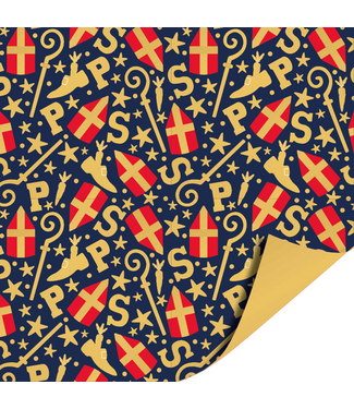 KP Cadeaupapier Mijters Navy | 70cm x 2m | Dubbelzijdig