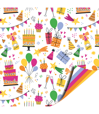 KP Cadeaupapier Birthday Doodles | 70cm x 2m | Dubbelzijdig