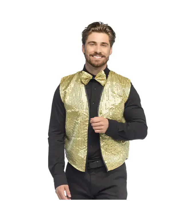 Gilet & strik pailletten goud | Maat L/XL