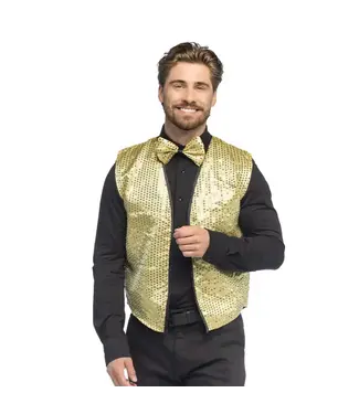 Gilet & strik pailletten goud | Maat M/L