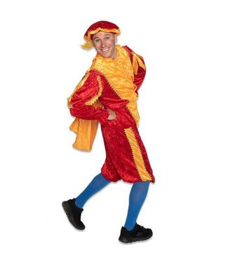 Pietenpak met cape | Velours geel/rood | Maat XXL