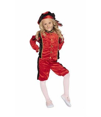 Pietenpak kind | Maat 116 | Velours rood/zwart