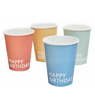Ginger Ray Bekers Happy Birthday mixed colours | 8 stuks