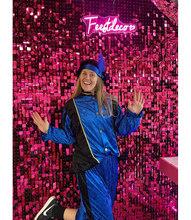 Pietenpak Velours blauw/zwart | Maat M