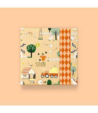 House of Products Cadeaupapier Farm Beige - Harlequin Cognac | 70cm x 3m