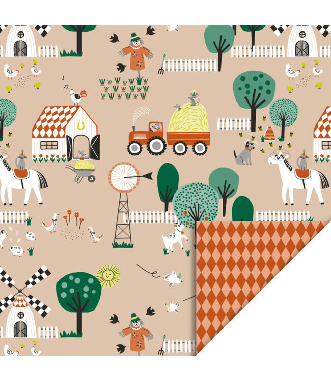 Cadeaupapier Farm Beige - Harlequin Cognac | 70cm x 3m