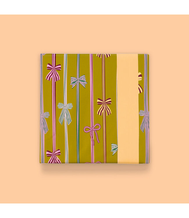 Cadeaupapier Bow Parade Olive - Peach | 70cm x 3m | Dubbelzijdig