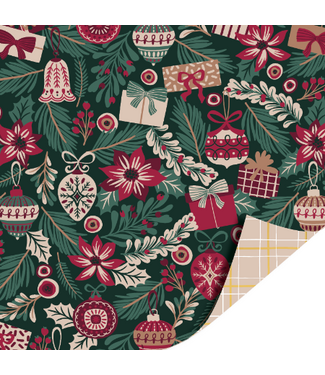 KP Cadeaupapier Kersttakjes Burgundy | 70cm x 2m | Dubbelzijdig