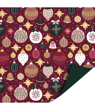 KP Cadeaupapier Christmas ornaments burgundy | 70cm x 2m | Dubbelzijdig