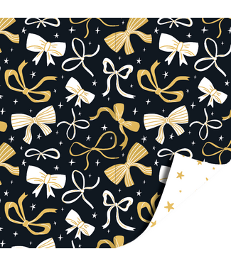 KP Cadeaupapier Bows black/gold | 70cm x 2m | Dubbelzijdig