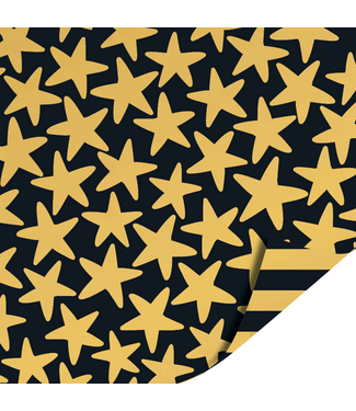 KP Cadeaupapier Stars Black/Gold | 70cm x 2m | Dubbelzijdig