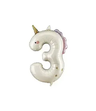 PartyDeco Cijferballon 3 unicorn | 93 cm