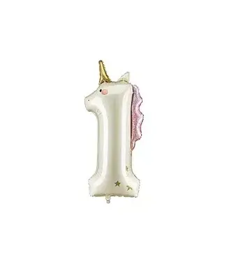 PartyDeco Cijferballon 1 unicorn | 93 cm