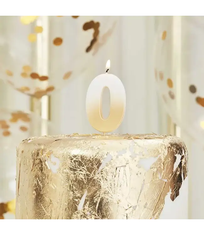 Kaars cijfer 0 | White & gold