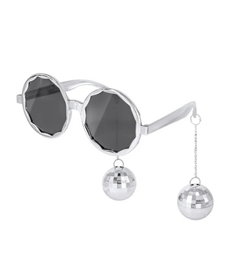 PartyPal Zilveren zonnebril Disco met disco-oorbellen