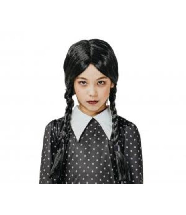 Pruik Zwart met vlechten