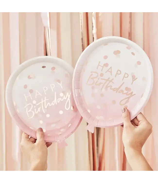 Bordjes Happy Birthday | Rosegoud | 8 stuks