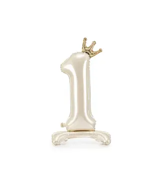 PartyDeco Cijferballon 1 | Light cream | Staand | 84 cm