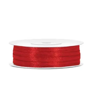PartyDeco Satijnen lint rood | 3 mm x 50 m
