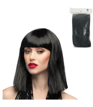 Meekes Pruik zwart halflang met pony