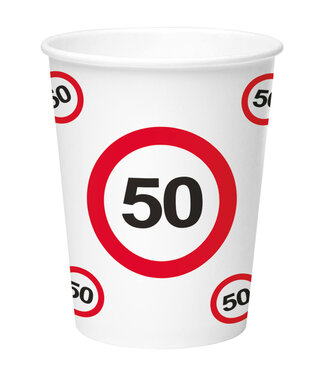 Folat Papieren Bekers 50 Jaar Verkeersbord | 350 ml | 8 stuks