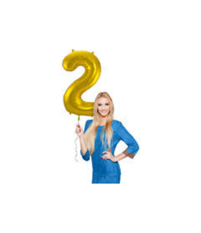 Cijferballon 2 goud | 86 cm