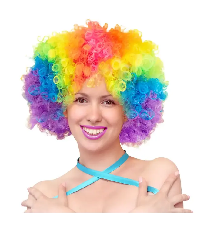 Pruik regenboog krullen