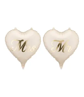 PartyDeco Folieballonnen hartjes MR en MRS | 45 cm