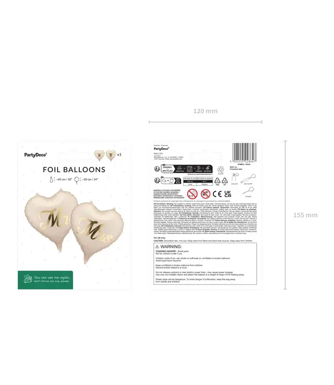 Folieballonnen hartjes MR en MRS | 45 cm