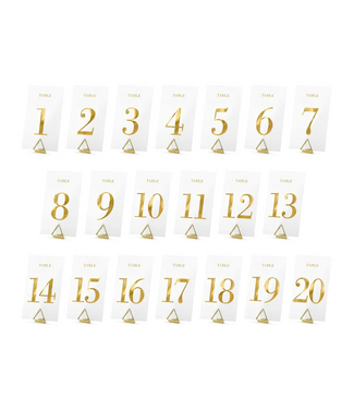 PartyDeco Tafelnummer kaartjes - transparant/ goud