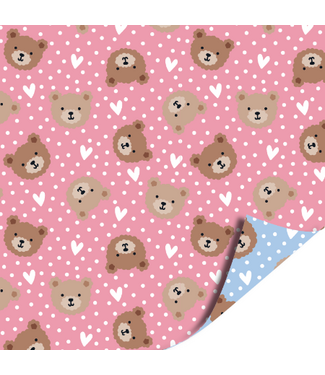 KP Cadeaupapier Little Bear pink/blue | 70x200cm | Dubbelzijdig