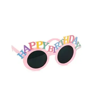 PartyDeco Happy Birthday bril | Roze