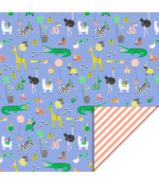 House of Products Cadeaupapier Party Animals Blue - Stripe Salmon | 70 x 300 cm