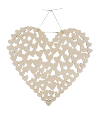Feestdeco Gastenboek houten hart | 47x43cm | incl. 2 pennen