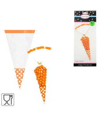 Feestdeco Puntzakken transparant/oranje | 10 stuks | 25 cm