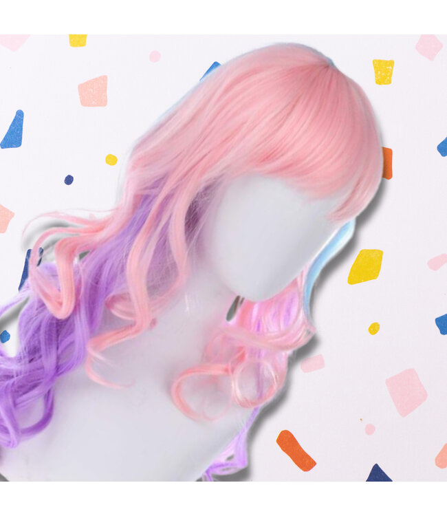 Pruik lang krul roze/paars/blauw | Mermaid