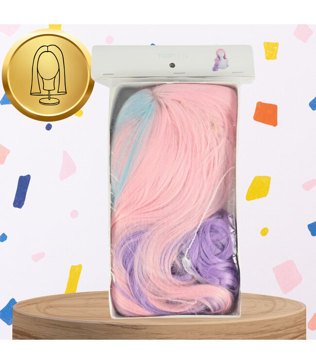 Pruik lang krul roze/paars/blauw | Mermaid