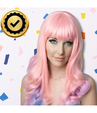 Meekes Pruik lang krul roze/paars/blauw | Mermaid