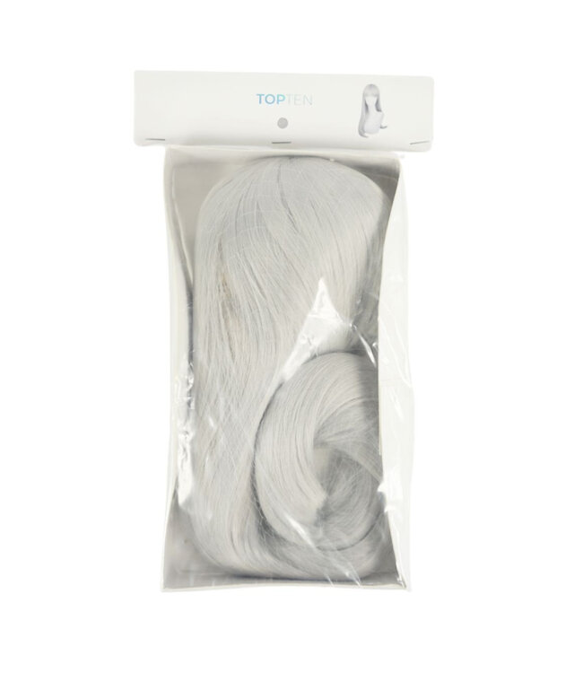 Pruik platina grijs lang pony
