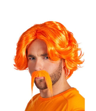Pruik chuck met snor oranje