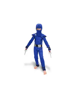 PartyDeco Ninja kostuum blauw | maat 116-128