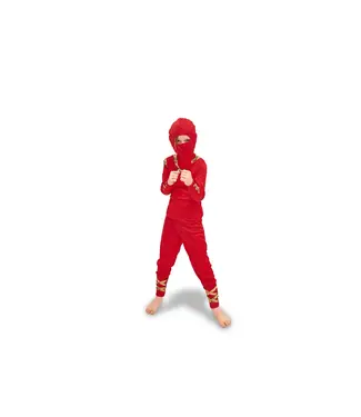 PartyDeco Ninja kostuum rood | Maat 116-128