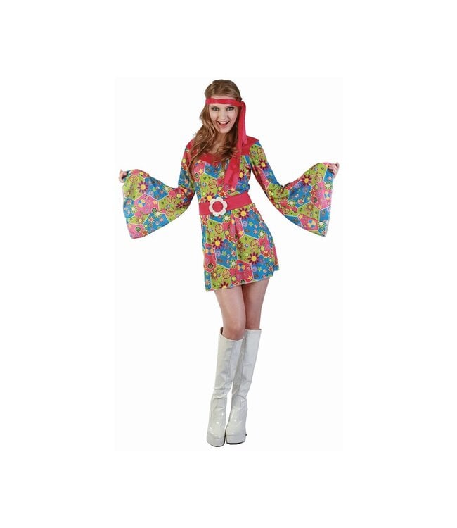 Flower hippie jurk, haarband en riem