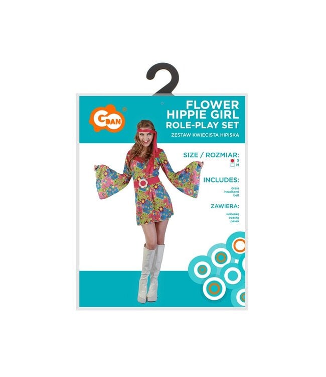 Flower hippie jurk, haarband en riem